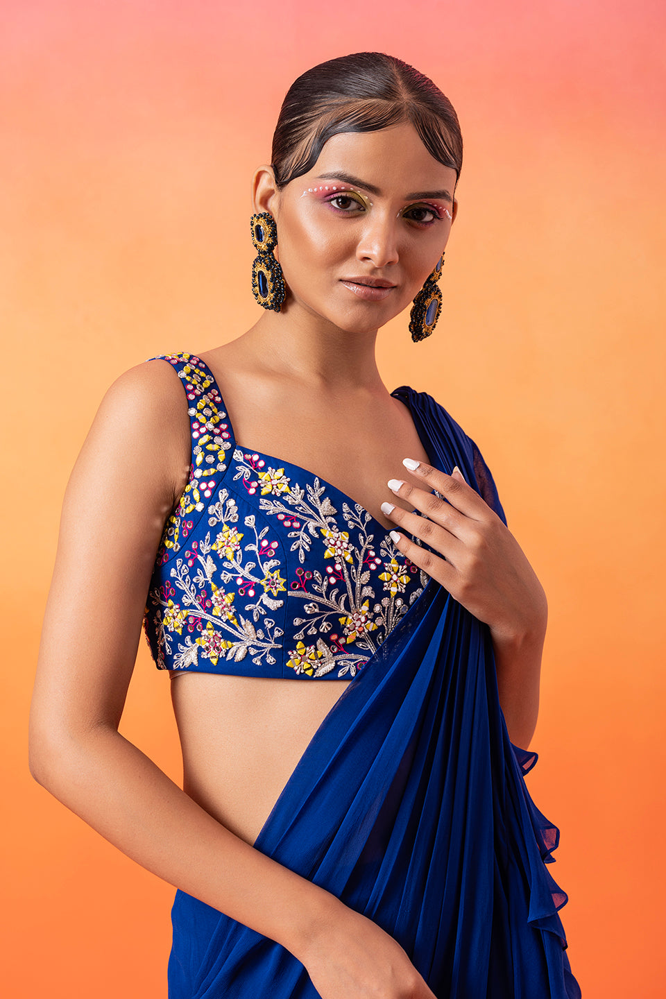 Buy Blue Embroidered N Ruffles Saree Party Wear Online at Best Price |  Cbazaar