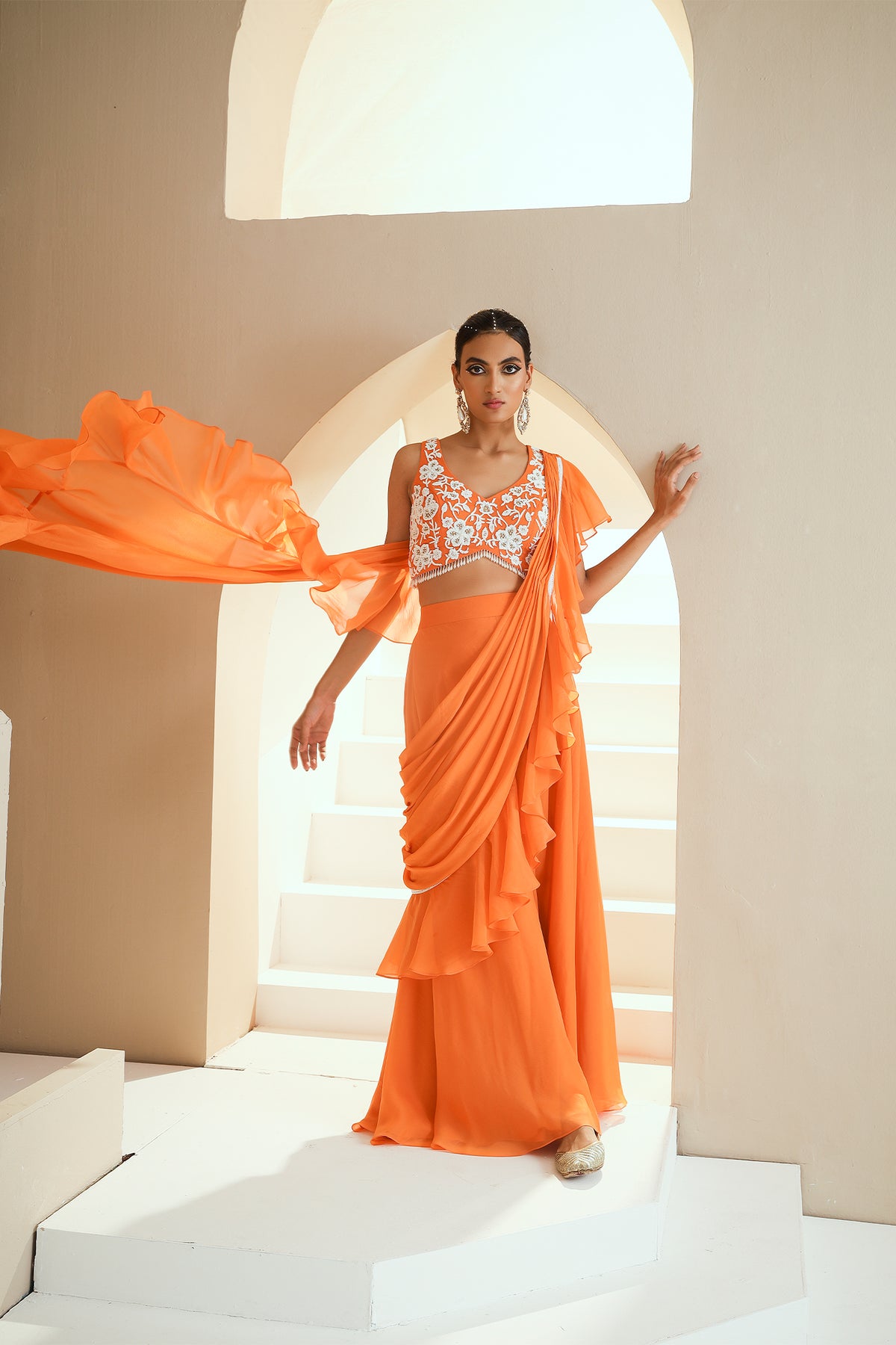 Orange Saree Sharara Set