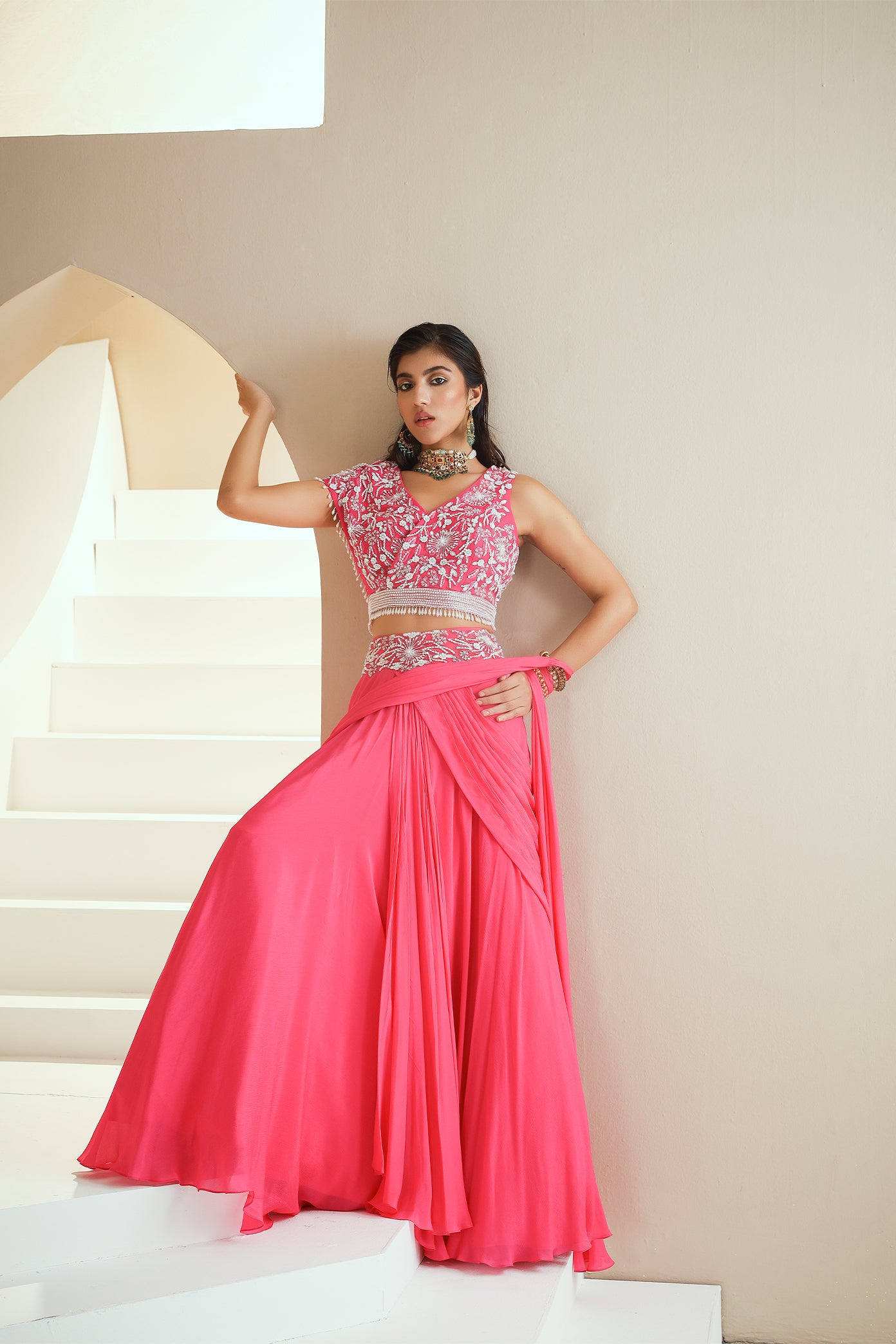 Printed Crop Top With Skirt And Dupatta Set | Lehenga Choli – VitansEthnics