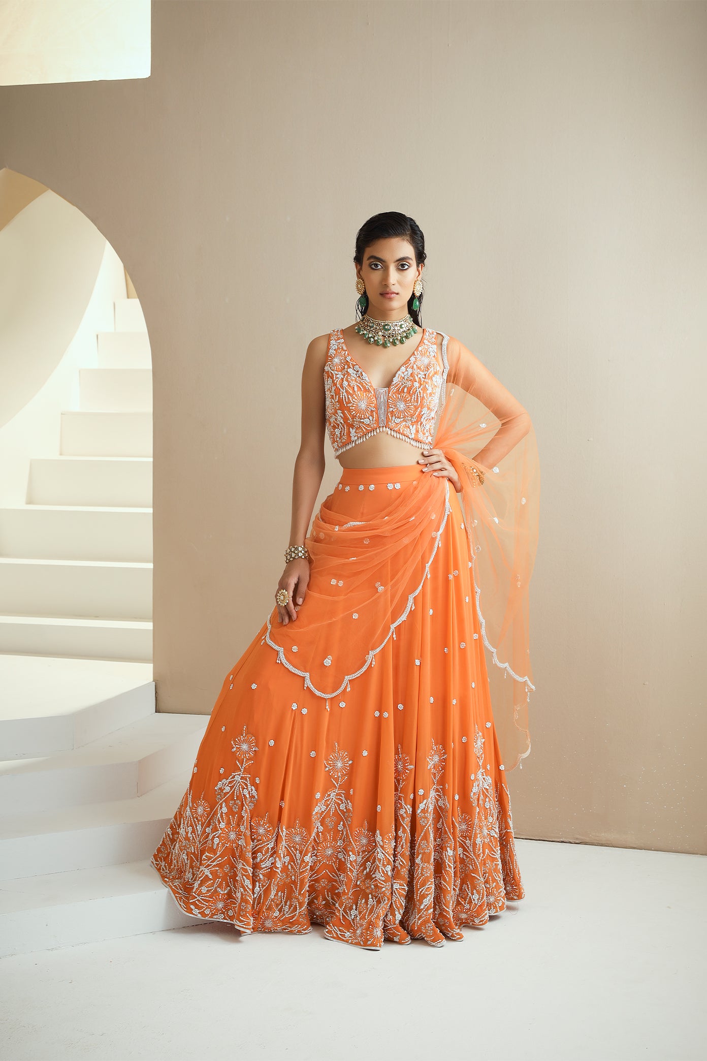Buy Burnt Orange Resham Embroidered Silk Wedding Lehenga Online | Samyakk