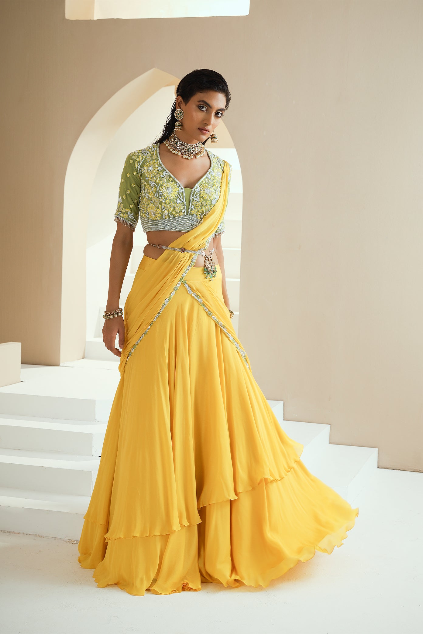 Latest yellow color mirror lehanga choli design for great looks – Joshindia