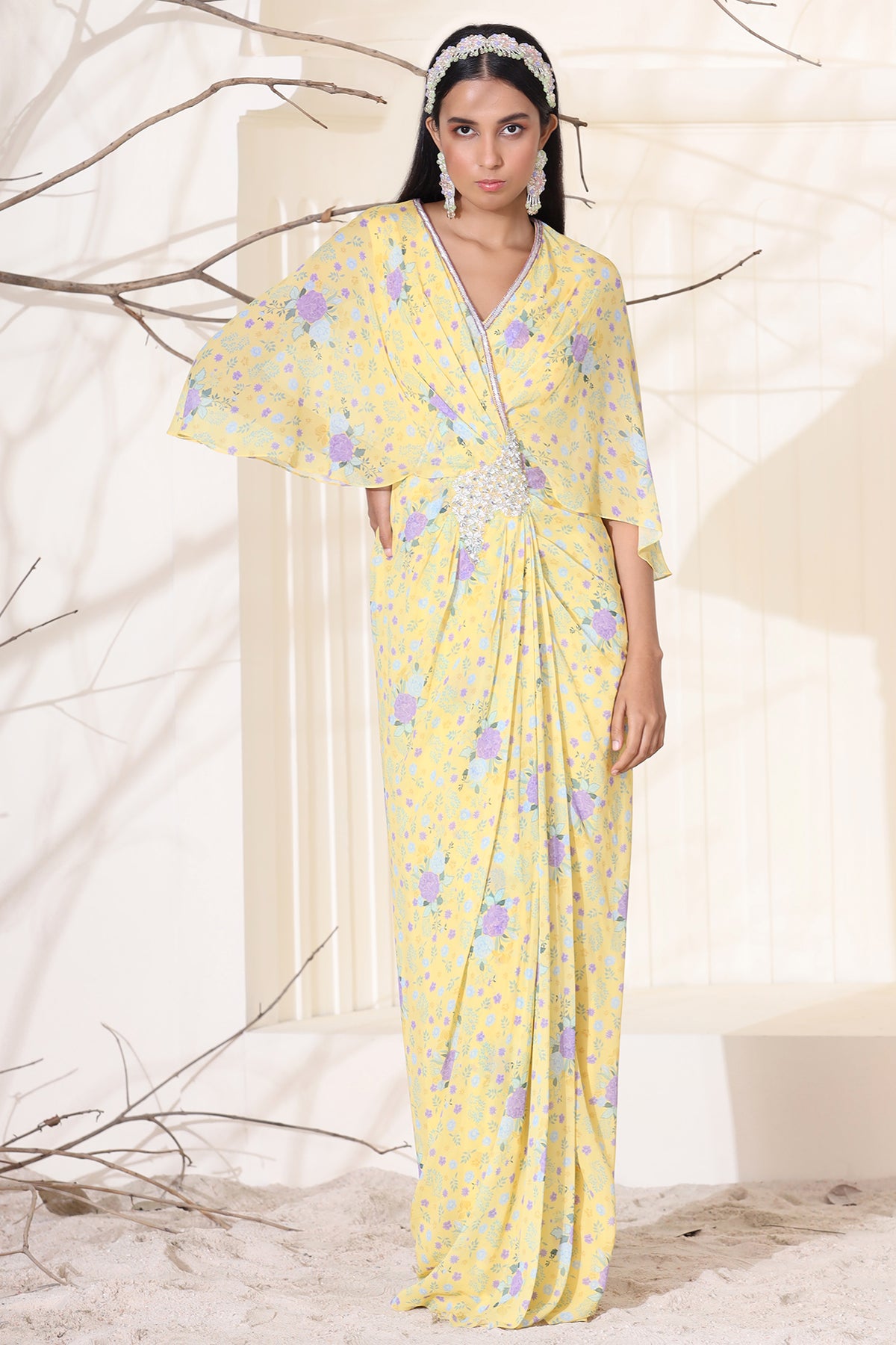 Butter Yellow Hand Embroidered Maxi Dress