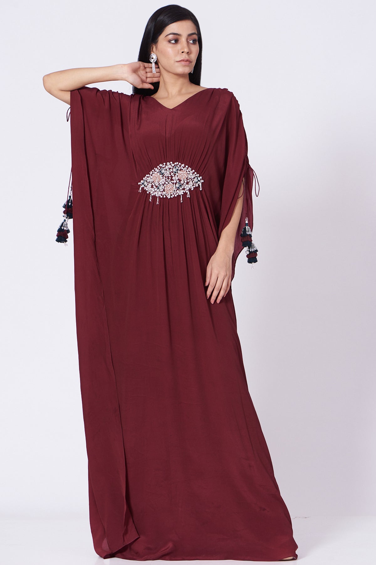 Maroon Hand Embroidered Kaftan